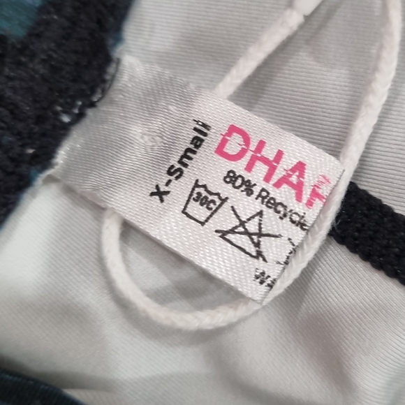 DHARMA BUMS Black Tights/Leggings with Teal Peacock Feather Print, Size XS - Picture 5 of 6